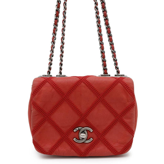 CHANEL Matelasse Double Chain Shoulder Red Leather