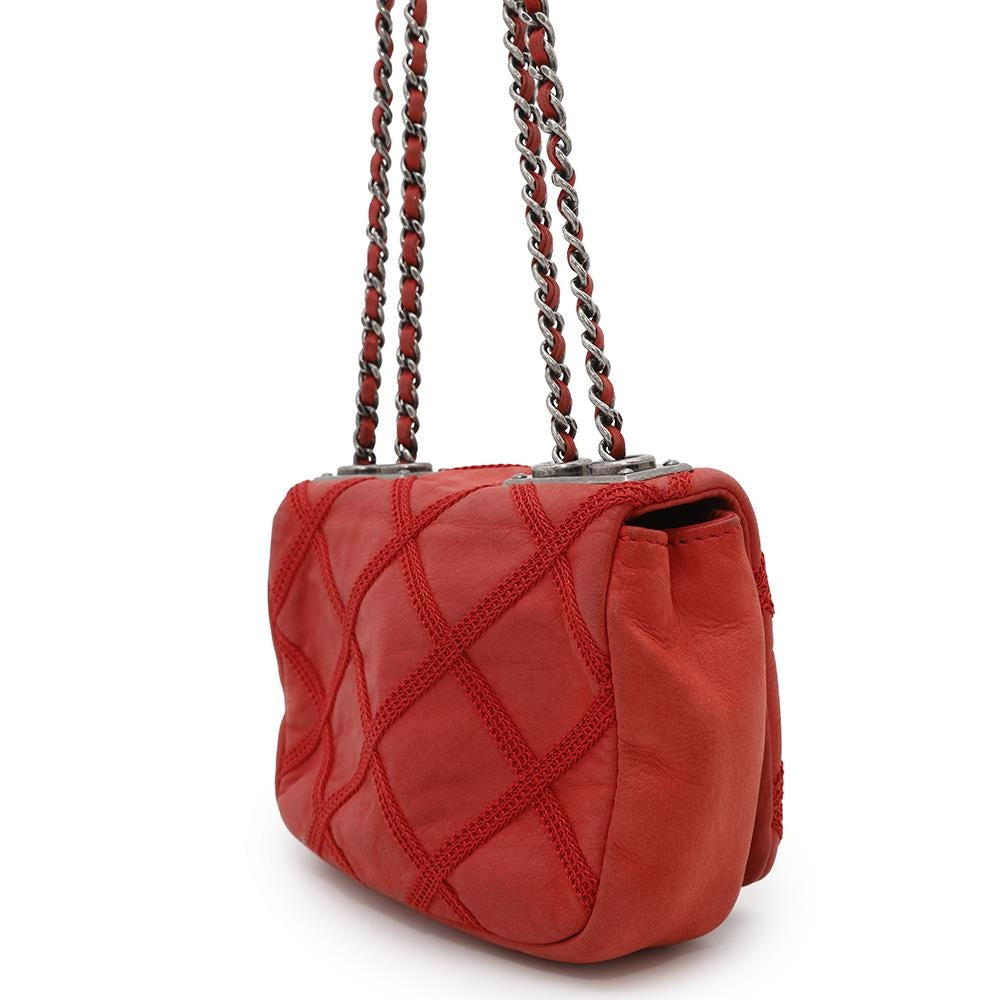 CHANEL Matelasse Double Chain Shoulder Red Leather