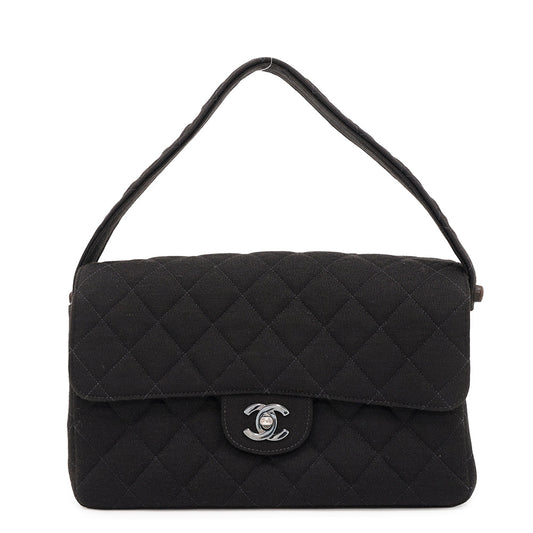 CHANEL Matelasse Double Face Handbag Black Cotton