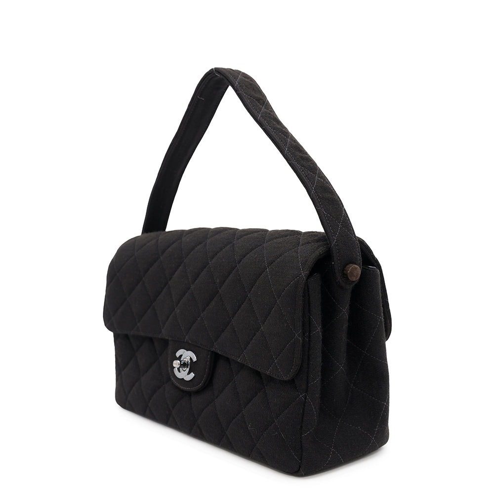 CHANEL Matelasse Double Face Handbag Black Cotton