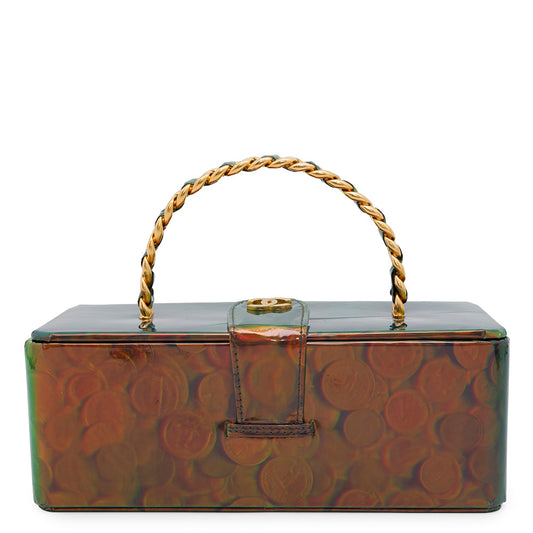 CHANEL Coin Motif 3D Hologram Chain Handbag Multicolor Patent Leather