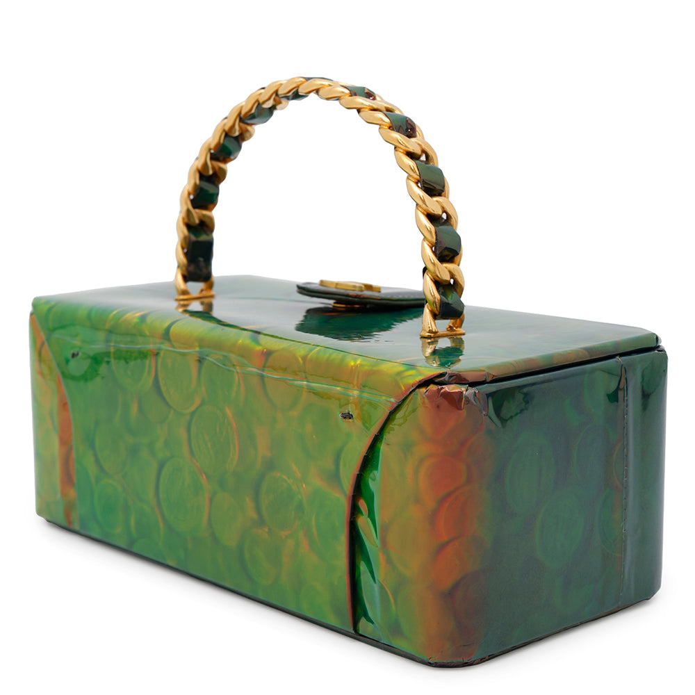 CHANEL Coin Motif 3D Hologram Chain Handbag Multicolor Patent Leather