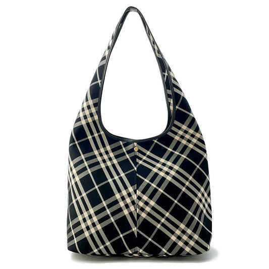 BURBERRY Check One Handle Tote Bag Black/Calico80944761 Canvas Size Large