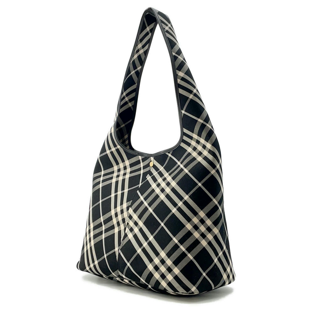 BURBERRY Check One Handle Tote Bag Black/Calico80944761 Canvas Size Large