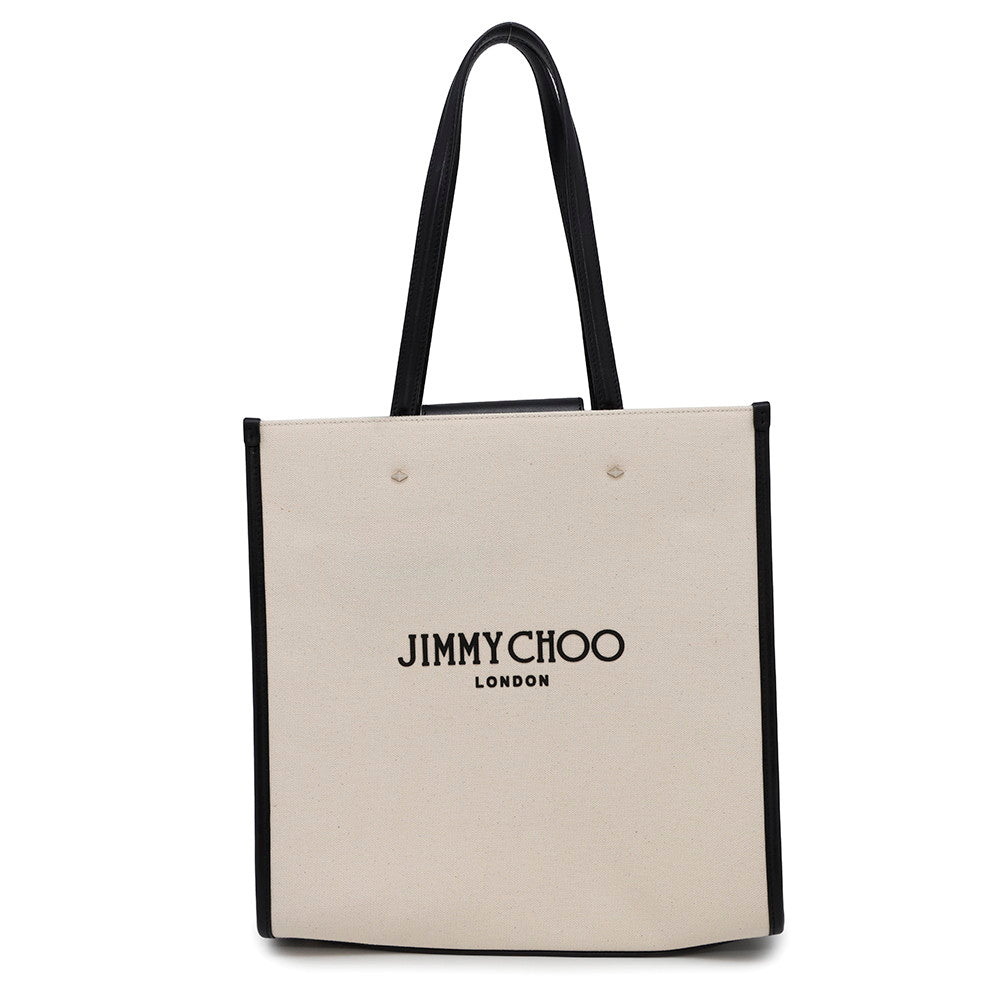 JIMMY CHOO Tote Bag Natural/Black Canvas Leather