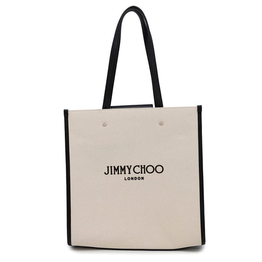 JIMMY CHOO Tote Bag Natural/Black Canvas Leather