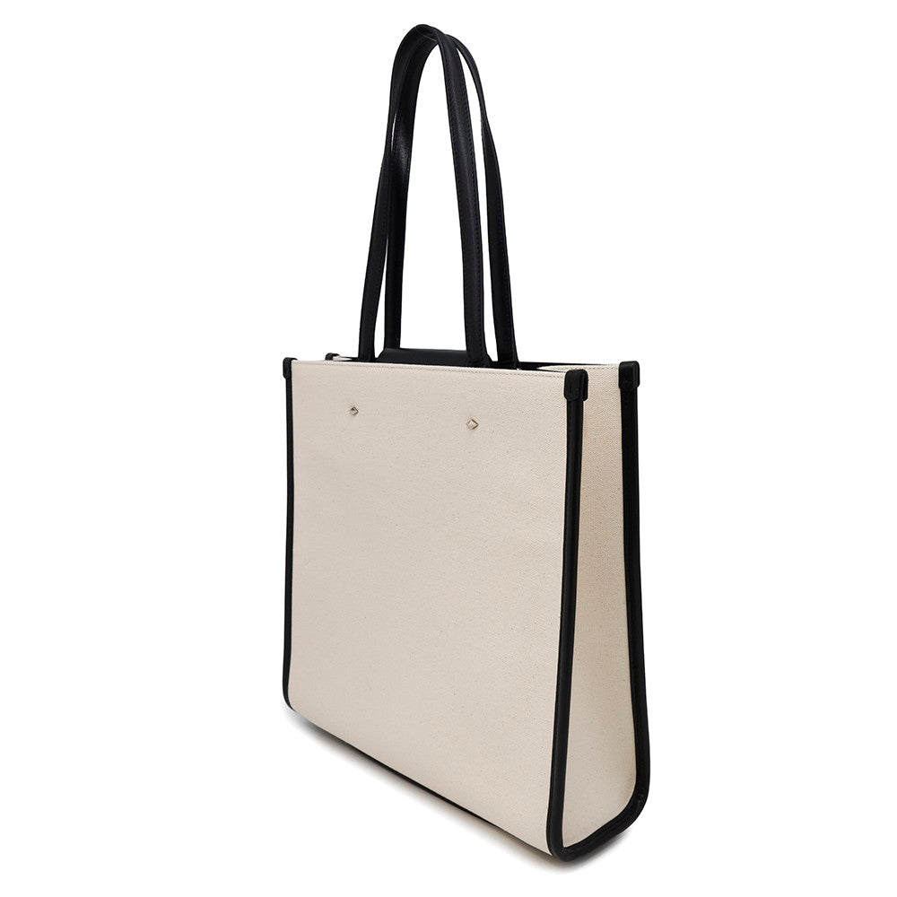 JIMMY CHOO Tote Bag Natural/Black Canvas Leather