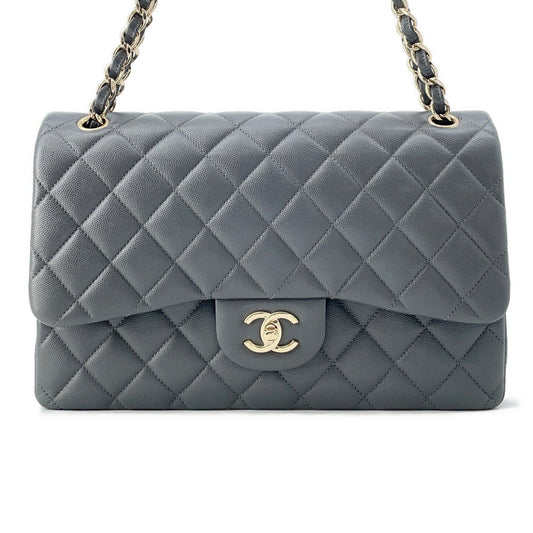 CHANEL Jumbo Matelasse W Flap ChainShoulder Bag GrayA58600 Caviar Leather Size 30