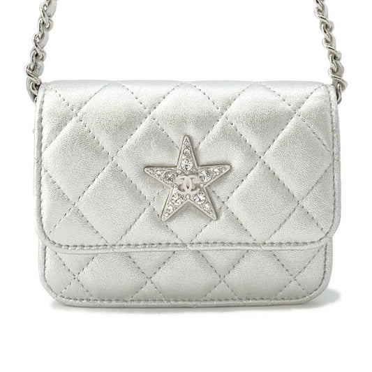 CHANEL Matelasse Star Motif Chain Case Silver Lambskin