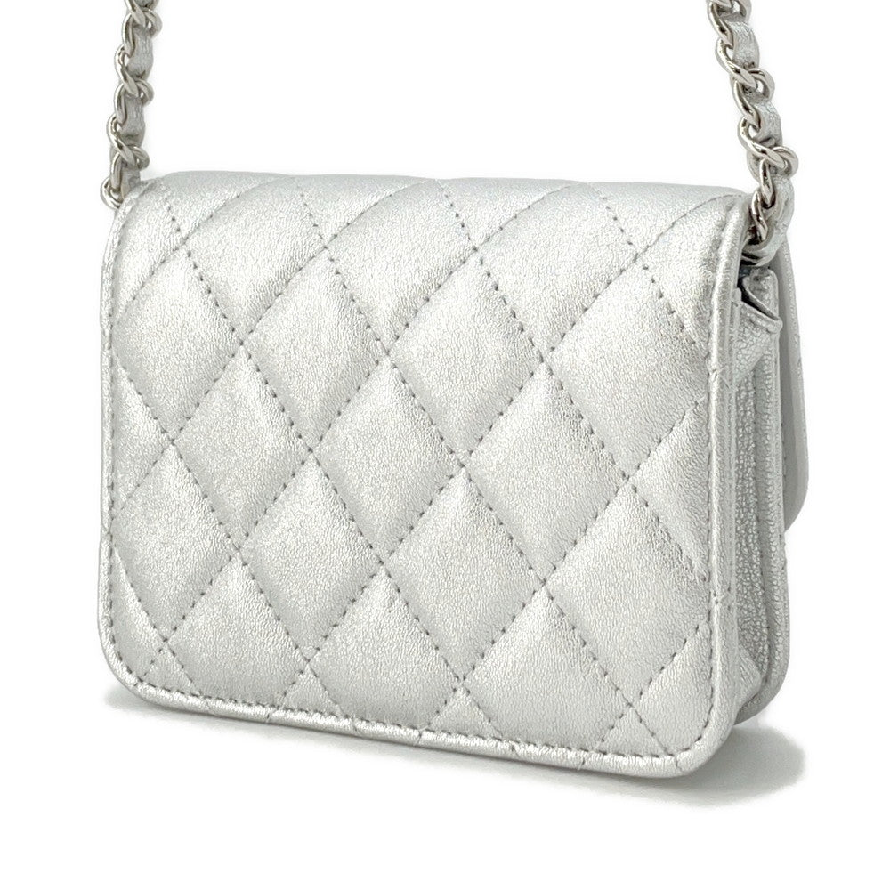 CHANEL Matelasse Star Motif Chain Case Silver Lambskin