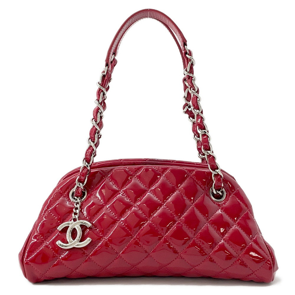 CHANEL Mademoiselle ChainBowling Bag Red Patent Leather