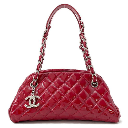CHANEL Mademoiselle ChainBowling Bag Red Patent Leather