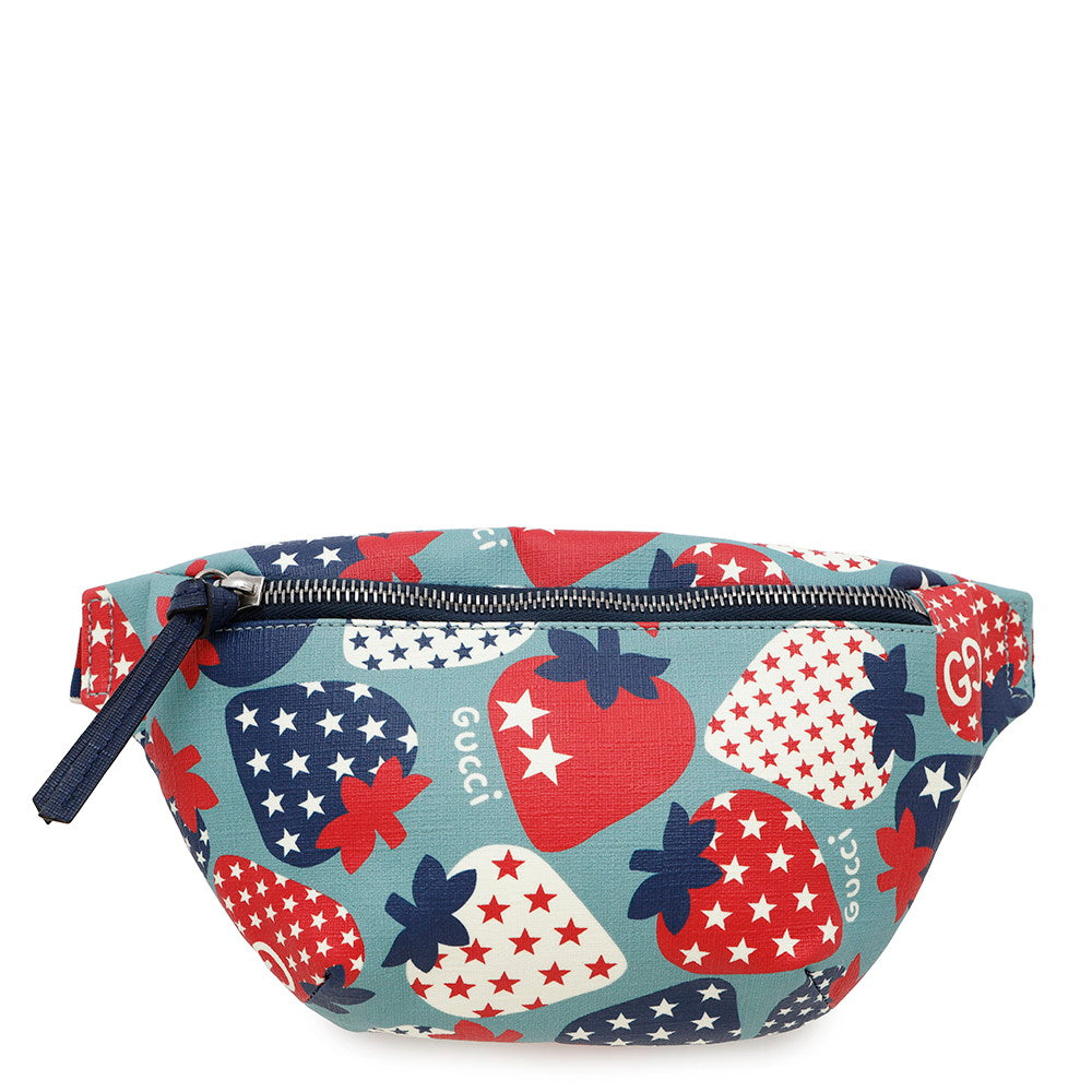 GUCCI Children's Belt Bag Strawberry Blue/Multicolor502095 PVC Leather