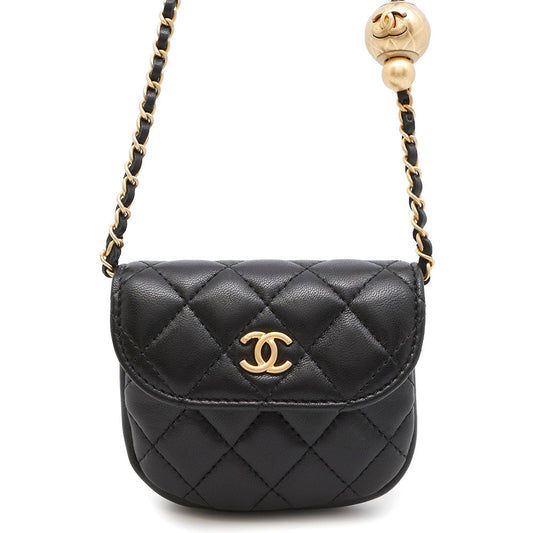 CHANEL Matelasse Ball Chain Mini Pouch Black Lambskin