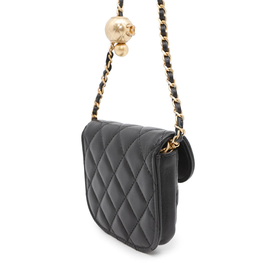 CHANEL Matelasse Ball Chain Mini Pouch Black Lambskin