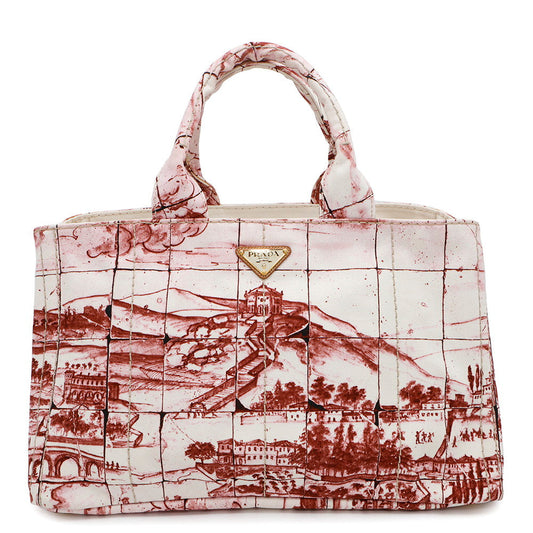 PRADA Canapa Tote Bag White/BordeauxB1872B Canvas