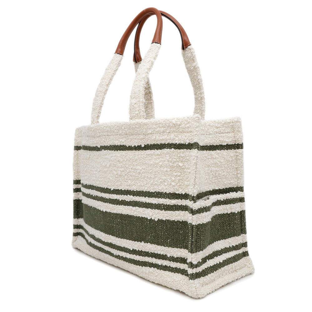 CELINE Triomphe Large Cabas Thais Tote Bag White/Green Canvas Leather Size Large