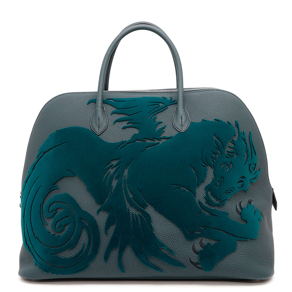 HERMES Bolide 1923 chimeres dragon Vert Shipley Togo Leather Velvet Size 45