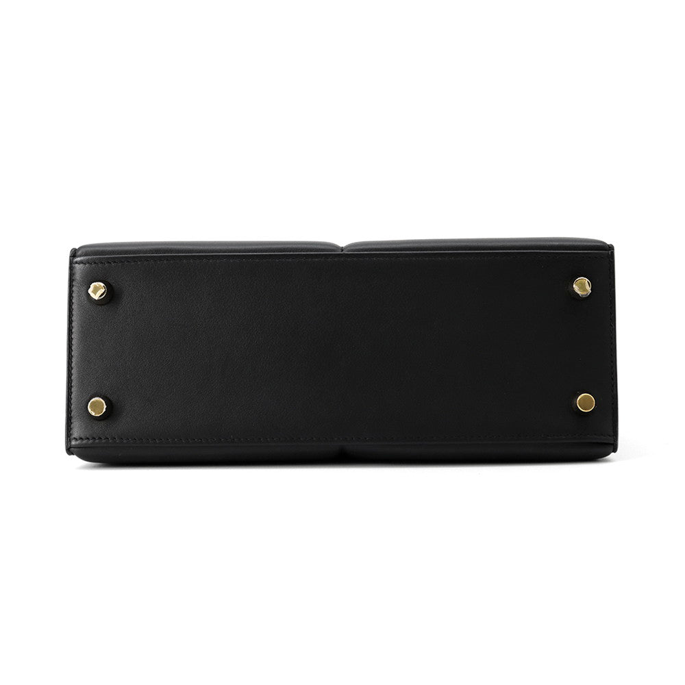 HERMES Kelly Padett Black Swift Leather Size 25