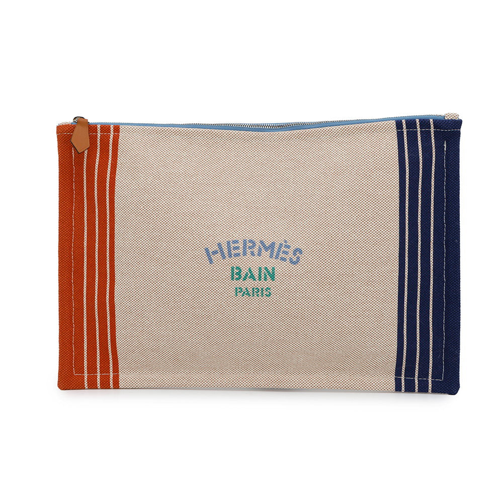 HERMES Neoban Mayon Maran Marine/Brique/Aqua Cotton100% Size GM