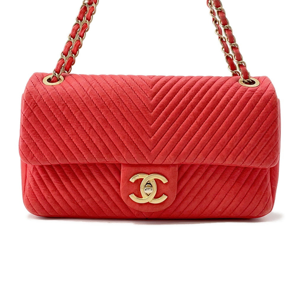 CHANEL Chevron ChainShoulder RedA92087 Leather