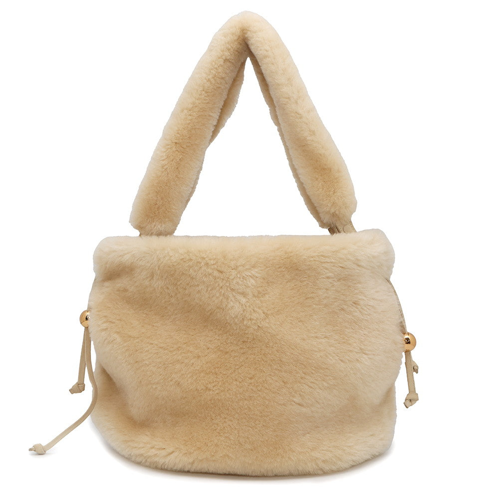 Bottega Veneta Valve Tote Bag Beige Fur
