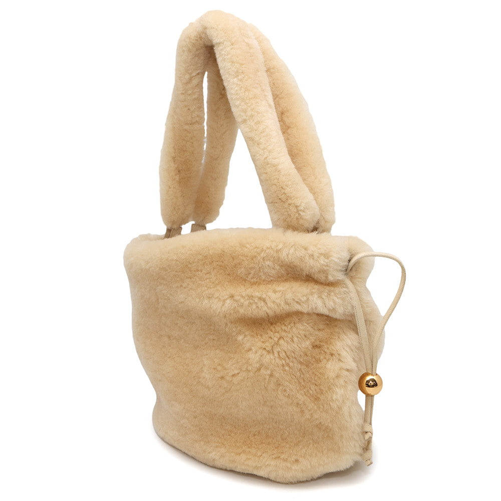 Bottega Veneta Valve Tote Bag Beige Fur