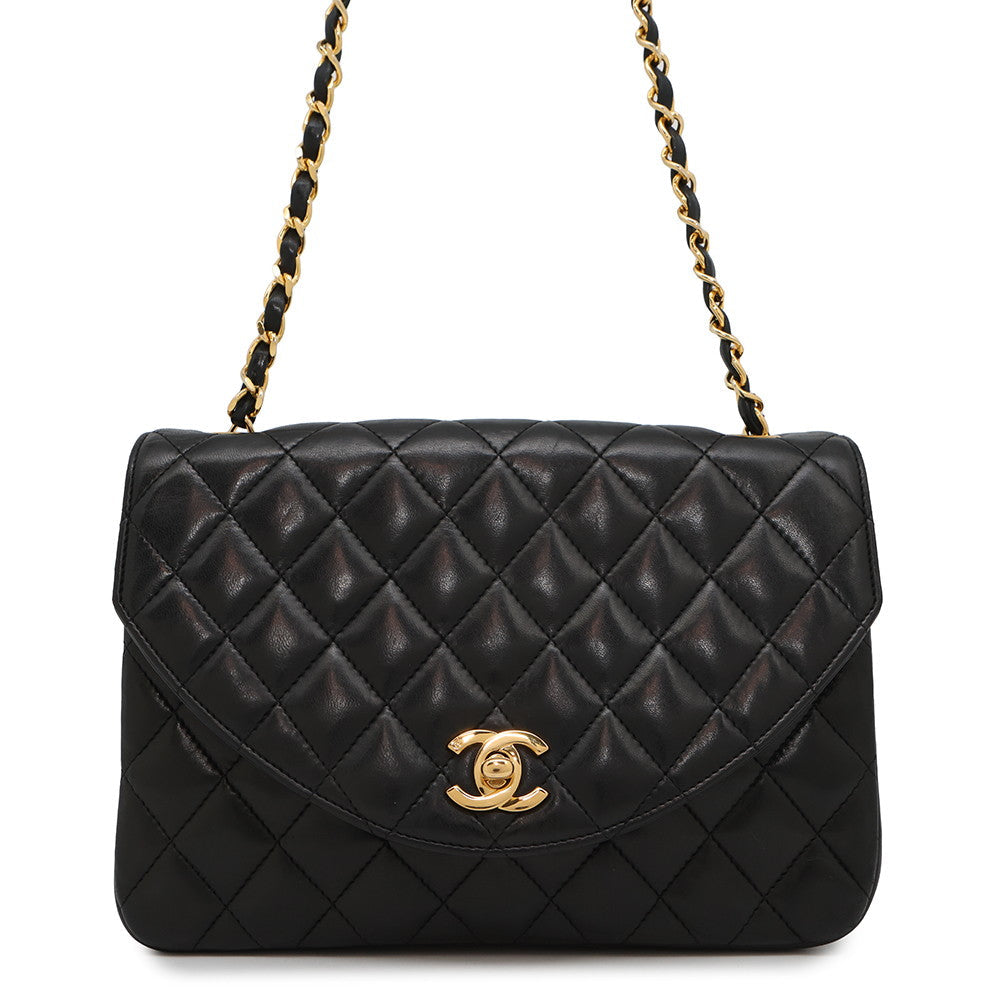 CHANEL Matelasse Half Moon ChainShoulder Black Lambskin
