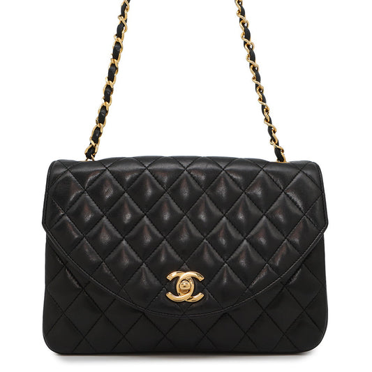 CHANEL Matelasse Half Moon ChainShoulder Black Lambskin