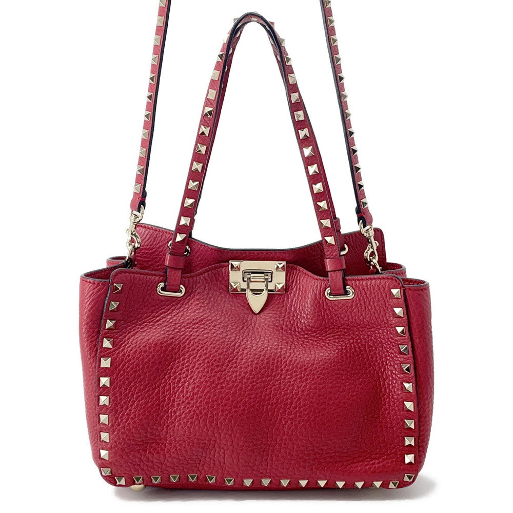 Valentino Garavani Rock Studded 2WAY Tote Bag Red Leather
