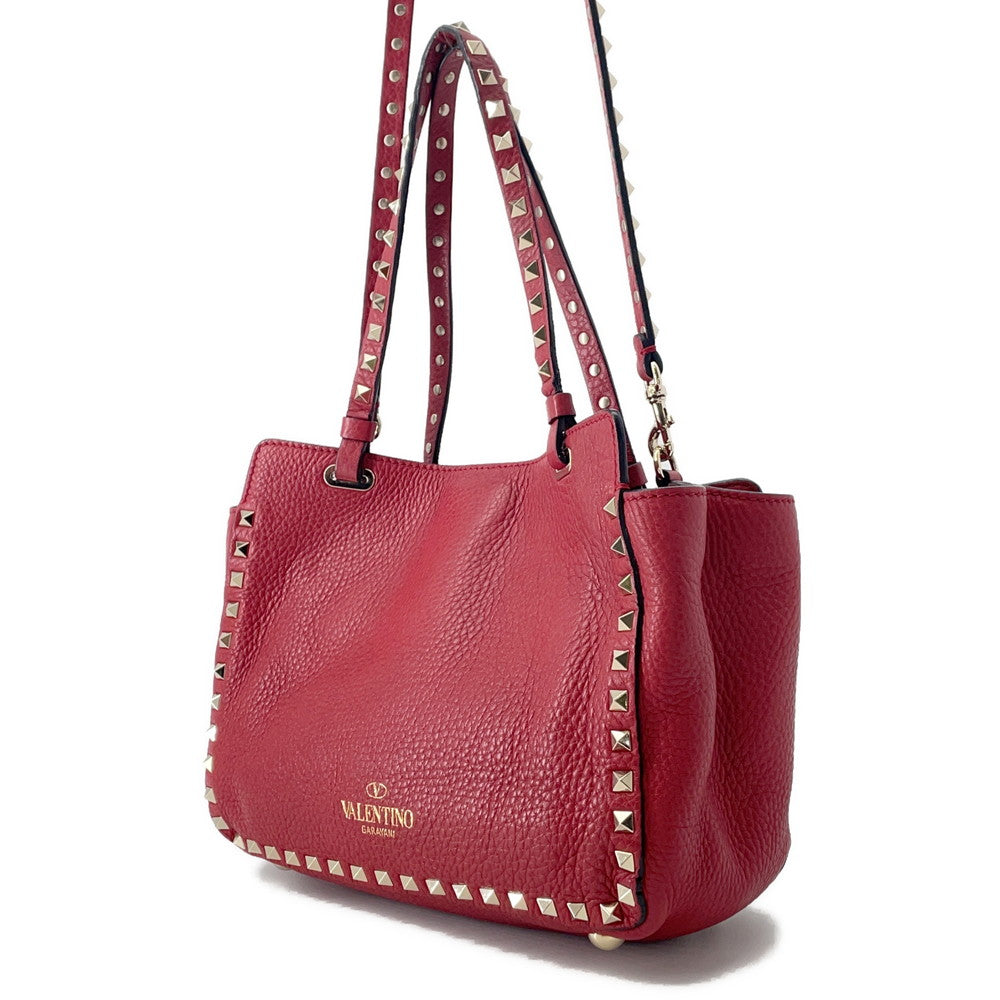 Valentino Garavani Rock Studded 2WAY Tote Bag Red Leather