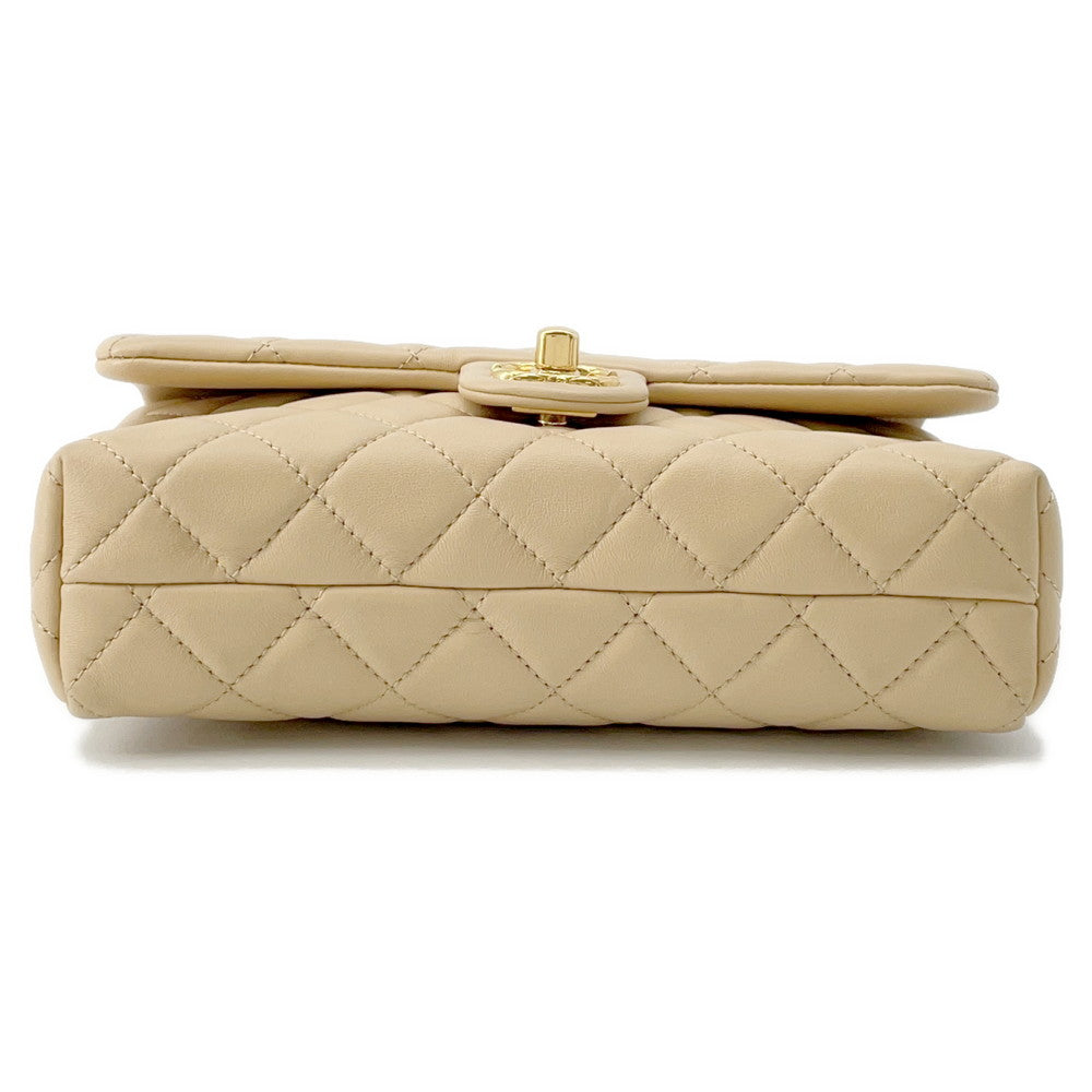 CHANEL Matelasse ChainShoulder Bag Beige Lambskin