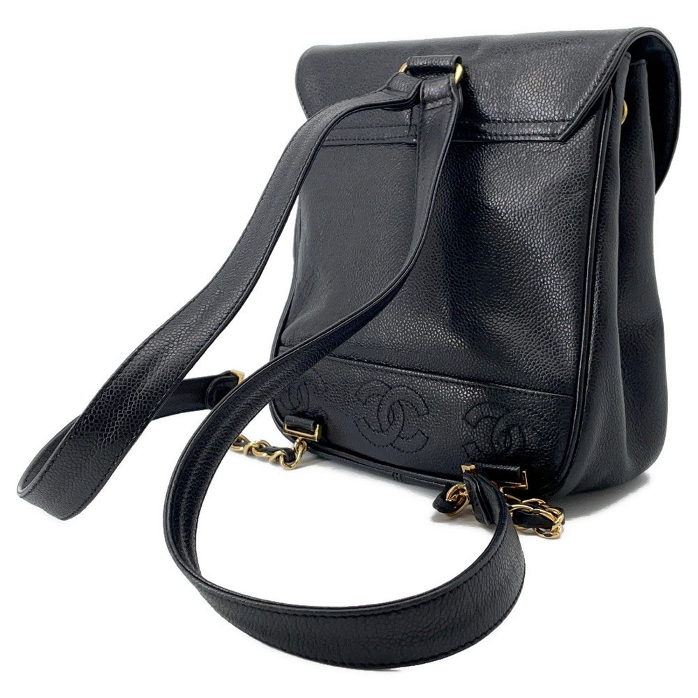 CHANEL Triple Coco Chain Backpack Black Caviar Leather