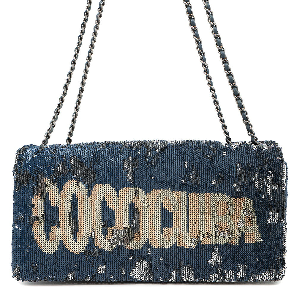 CHANEL Coco Cuba ChainShoulder Bag Navy/Silver Sequins Leather