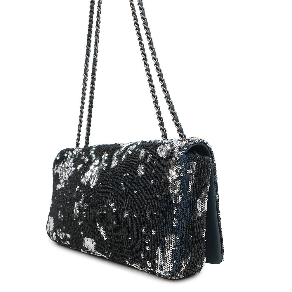CHANEL Coco Cuba ChainShoulder Bag Navy/Silver Sequins Leather