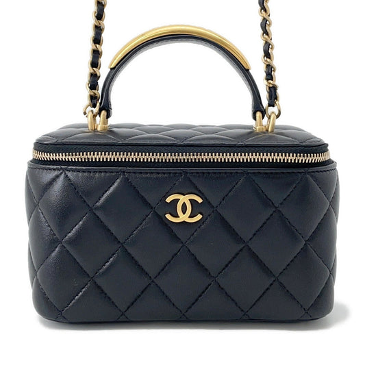 CHANEL Matelasse Top Handle Chain Vanity Bag BlackAP2199 Lambskin