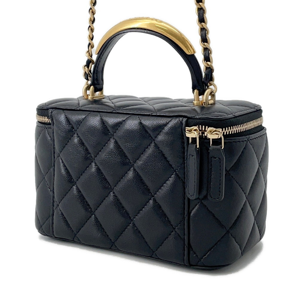 CHANEL Matelasse Top Handle Chain Vanity Bag BlackAP2199 Lambskin