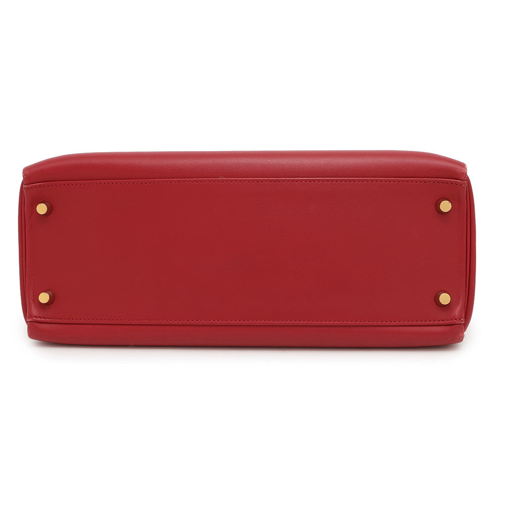 HERMES Kelly Retourne Rouge Vif Box Calf Leather Size 32