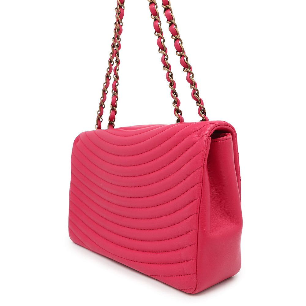 CHANEL Design Stitch ChainShoulder Bag Pink Lambskin