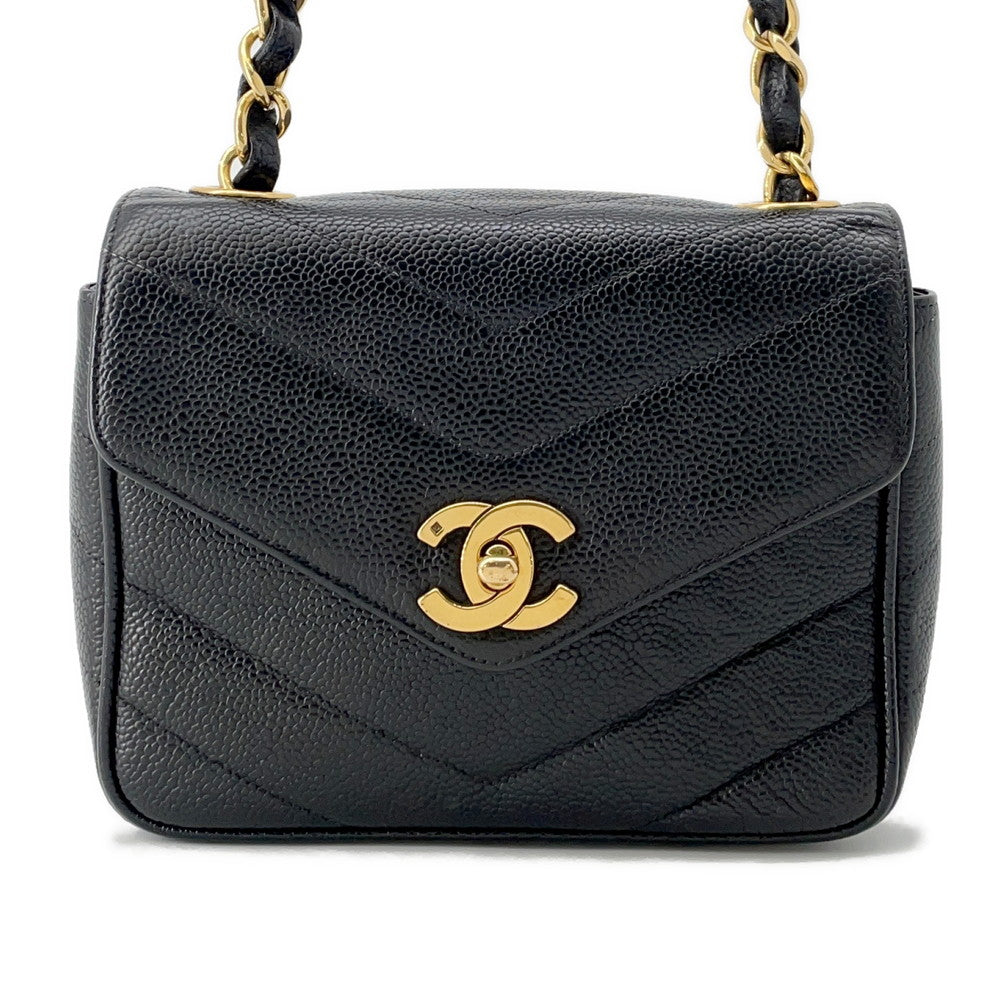 CHANEL V Stitch ChainShoulder Bag Black Caviar Leather