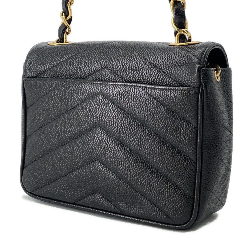CHANEL V Stitch ChainShoulder Bag Black Caviar Leather
