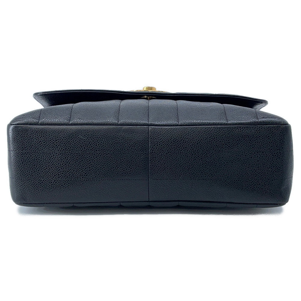 CHANEL Mademoiselle Single Flap ChainShoulder Bag Black Caviar Leather Size 30