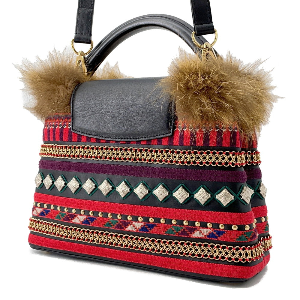 LOUIS VUITTON Capucines Noir/Red/Multicolor Leather Fur