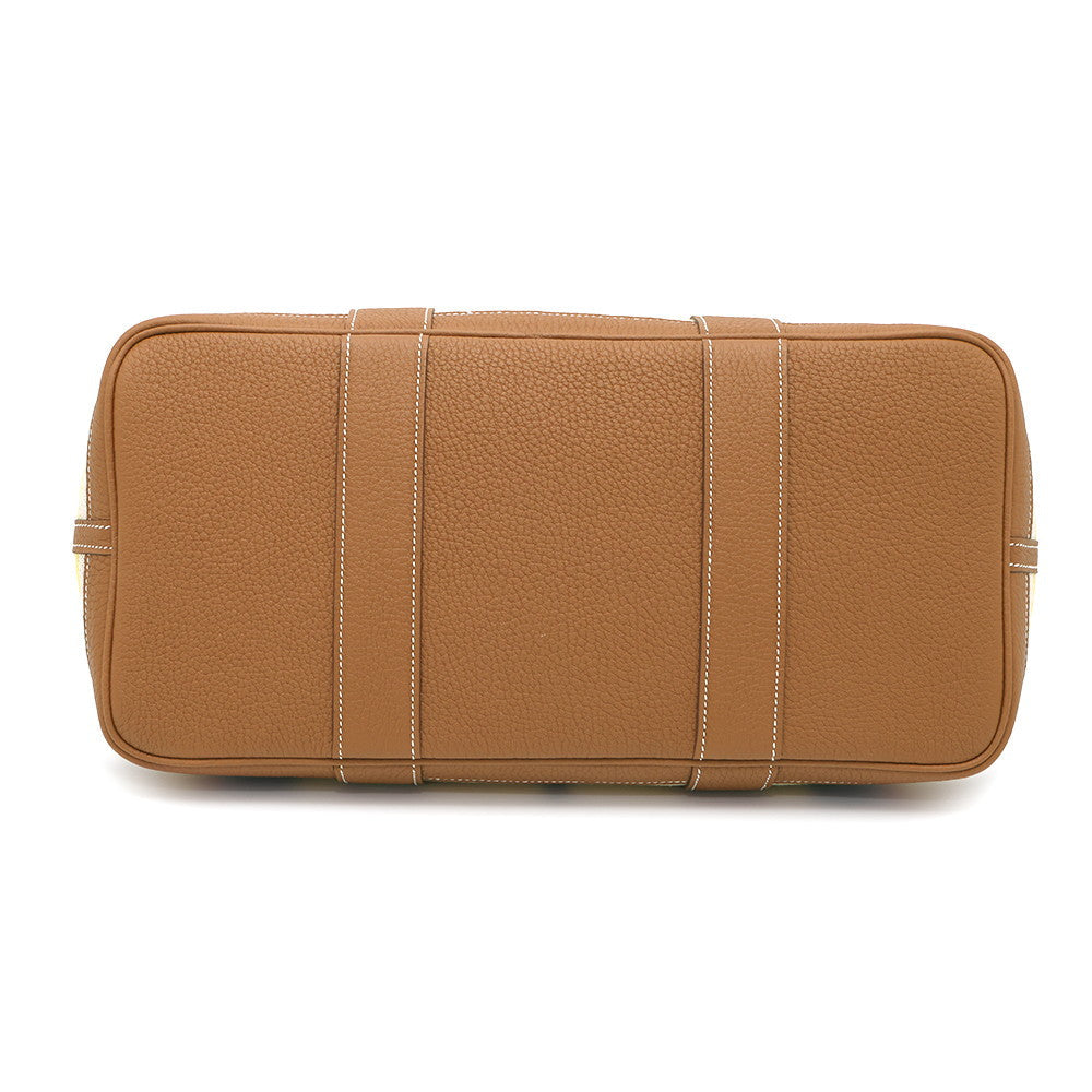 HERMES Garden Party Tartan Cross Check Gold/Ecru/Beige/Deep Blue/JauneCitron Toile HPlume Negonda Leather Size PM