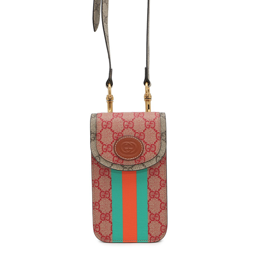 GUCCI GG Supreme Shoulder Beige/Red/Green723766 GG Supreme Leather