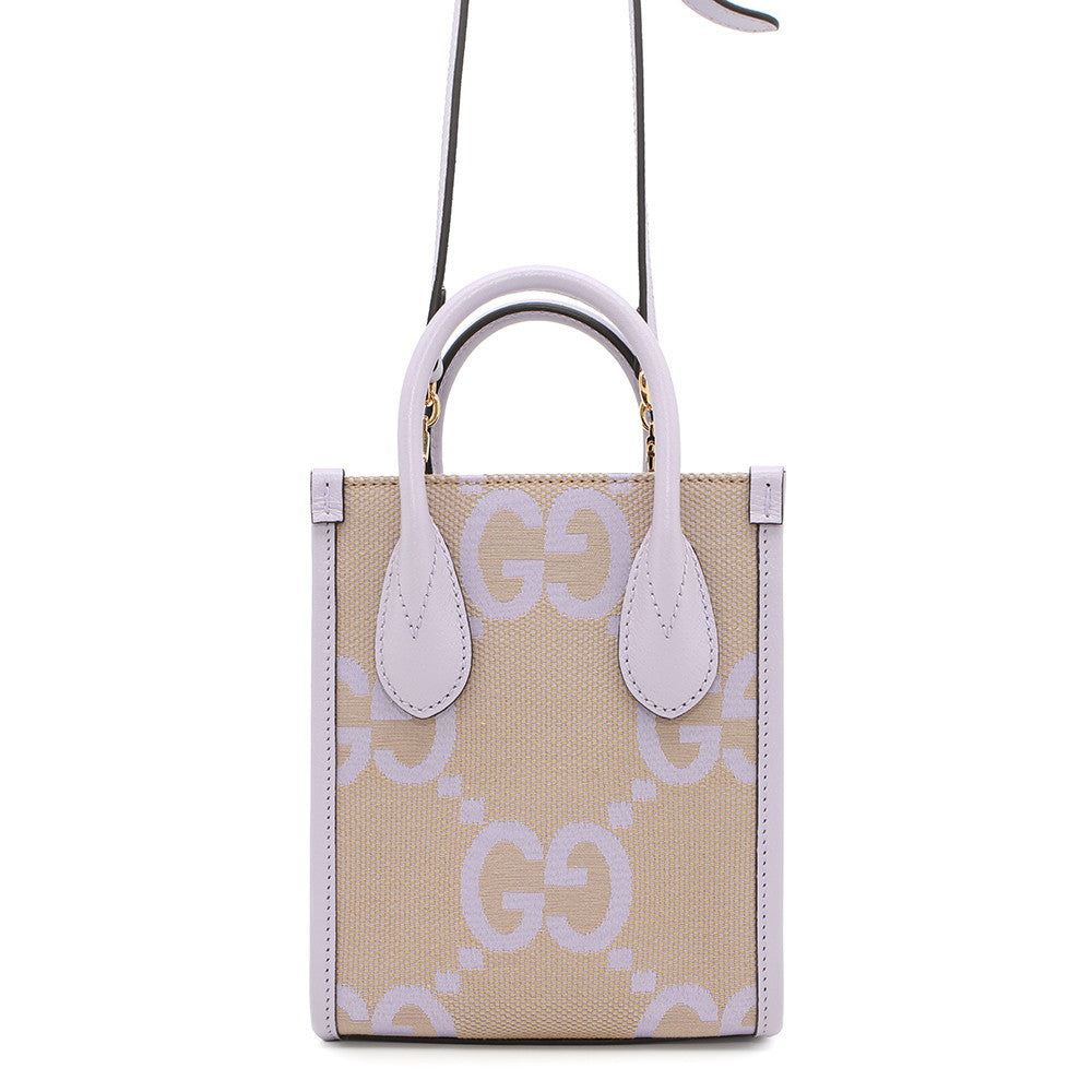 GUCCI Jumbo GG 2-Way Tote Bag Purple/Beige671623 Leather Canvas Size Mini
