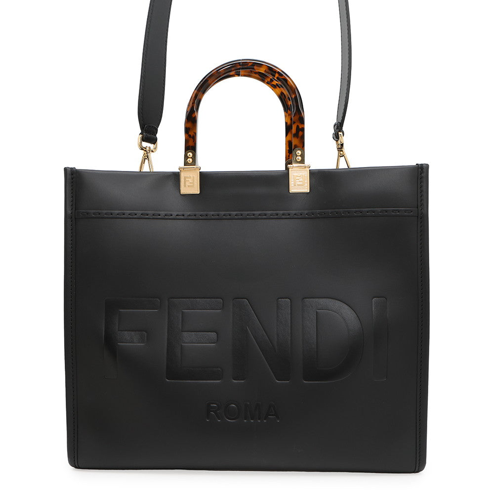 FENDI Sunshine Tote Bag Black8BH386 Calf Leather Size Medium