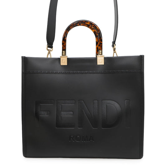FENDI Sunshine Tote Bag Black8BH386 Calf Leather Size Medium