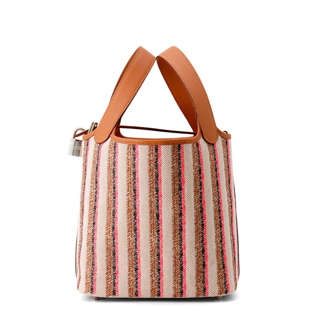 HERMES Picotin Lock Blanket Ecru/Beige/Fauve/Rose Pop/Gold/Black Toile H Swift Leather Size PM