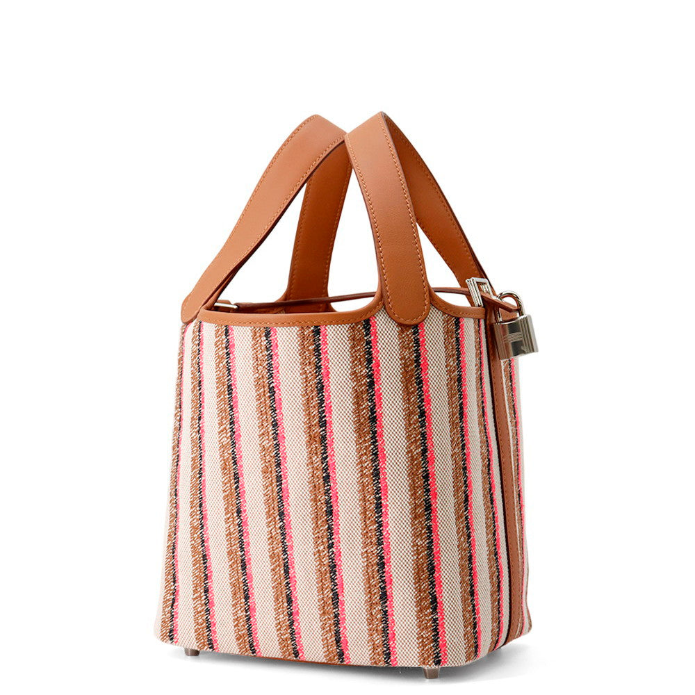 HERMES Picotin Lock Blanket Ecru/Beige/Fauve/Rose Pop/Gold/Black Toile H Swift Leather Size PM